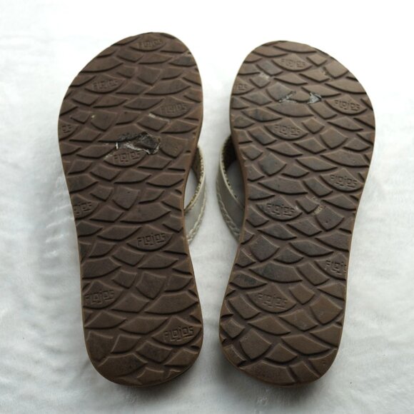 Flojos White & Tan Woven Flip Flop Sandals Size 6 Cushioned Footbed Thong Slides - Picture 5 of 8